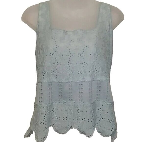 Free People Sage Green Eyelet Lace Sleeveless Blouse - Picture 1 of 5